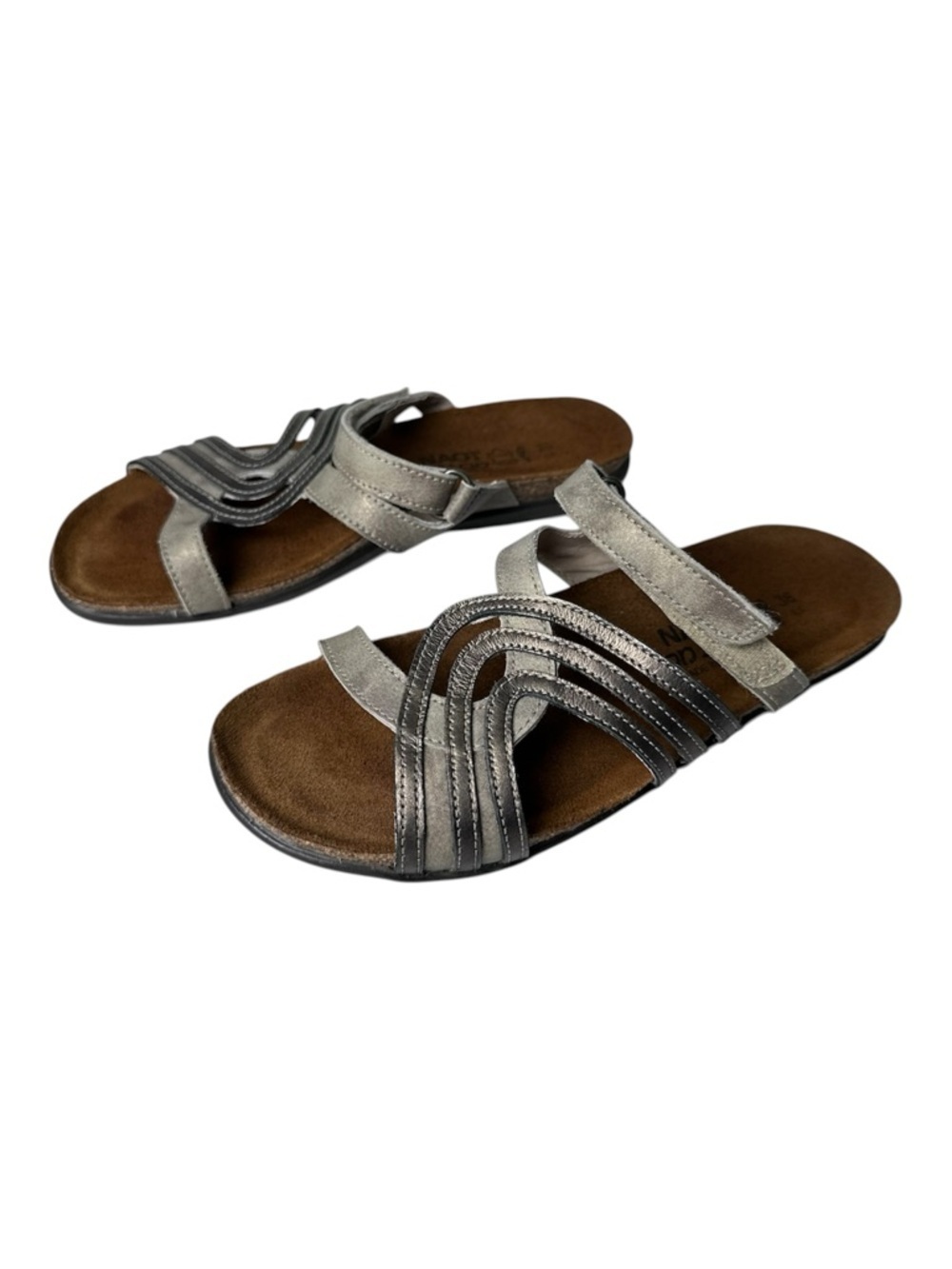 Naot Metallic Silver Multi-Strap Slide Sandals Size 36/6